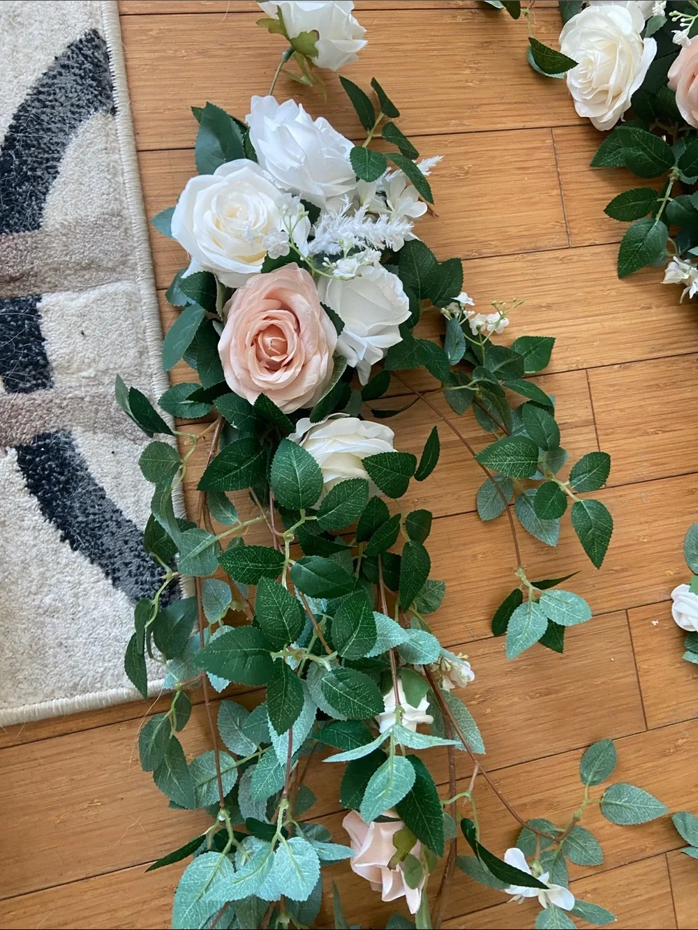 Artificial Rose Vine Garland in White and Blush - Home Accents